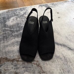 Eileen Fisher Black Knit Mesh Slingback Sandals